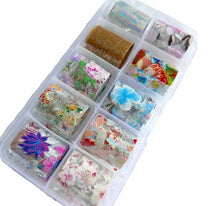 Load image into Gallery viewer, Flower Nail Art Holographic Foil Decoration Wrap Transfer 10 pcs (10 designs) Nail Art Foils Transfer Holographic Foil sticker