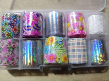 Load image into Gallery viewer, Flower Nail Art Holographic Foil Decoration Wrap Transfer 10 pcs (10 designs) Nail Art Foils Transfer Holographic Foil sticker