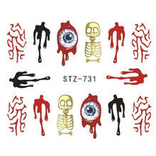 Load image into Gallery viewer, Full Beauty 1x Skull Bone Nail Sticker Water Self Adhesive Nail Art Tattoo Big Eye Horror Decals for DIY Decor Wrap CHSTZ731-734