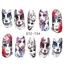 Load image into Gallery viewer, Full Beauty 1x Skull Bone Nail Sticker Water Self Adhesive Nail Art Tattoo Big Eye Horror Decals for DIY Decor Wrap CHSTZ731-734