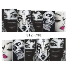 Load image into Gallery viewer, Full Beauty 1x Skull Bone Nail Sticker Water Self Adhesive Nail Art Tattoo Big Eye Horror Decals for DIY Decor Wrap CHSTZ731-734