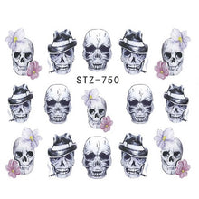 Load image into Gallery viewer, Full Beauty 1x Skull Bone Nail Sticker Water Self Adhesive Nail Art Tattoo Big Eye Horror Decals for DIY Decor Wrap CHSTZ731-734