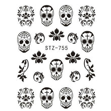 Load image into Gallery viewer, Full Beauty 1x Skull Bone Nail Sticker Water Self Adhesive Nail Art Tattoo Big Eye Horror Decals for DIY Decor Wrap CHSTZ731-734