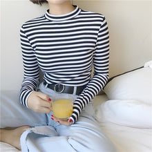 Load image into Gallery viewer, 2019 Korean Style Long Sleeve T Shirts Women New Hot Sale Student T-shirt Womens Fashion Harajuku Striped Female Slim Femme Lady