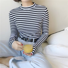 Load image into Gallery viewer, 2019 Korean Style Long Sleeve T Shirts Women New Hot Sale Student T-shirt Womens Fashion Harajuku Striped Female Slim Femme Lady