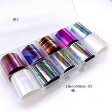 Load image into Gallery viewer, Flower Nail Art Holographic Foil Decoration Wrap Transfer 10 pcs (10 designs) Nail Art Foils Transfer Holographic Foil sticker