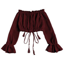 Load image into Gallery viewer, Summer Women Sexy Off Shoulder Chiffon Long Sleeve Floral Print T-Shirt Hot Sale Spring Cropped Clothes Fashionable Tops 2019