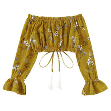 Load image into Gallery viewer, Summer Women Sexy Off Shoulder Chiffon Long Sleeve Floral Print T-Shirt Hot Sale Spring Cropped Clothes Fashionable Tops 2019