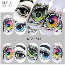 Load image into Gallery viewer, Full Beauty 1x Skull Bone Nail Sticker Water Self Adhesive Nail Art Tattoo Big Eye Horror Decals for DIY Decor Wrap CHSTZ731-734