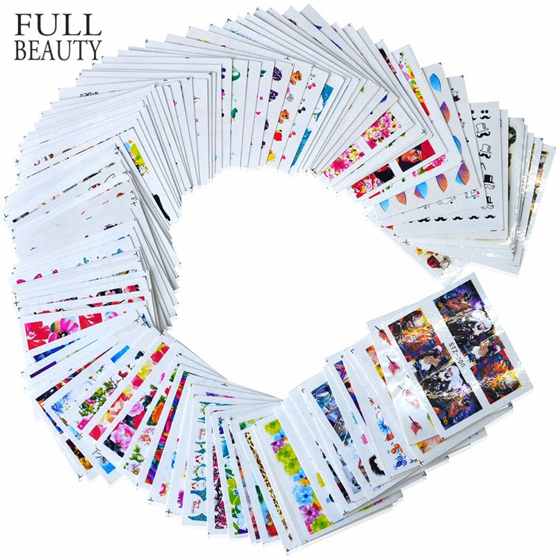 100pcs/lot Nail Sticker Decals Sets Water Transfer Different 100 Designs Beauty Full DIY Tips Nail Charm for Nail Art STZ134-233