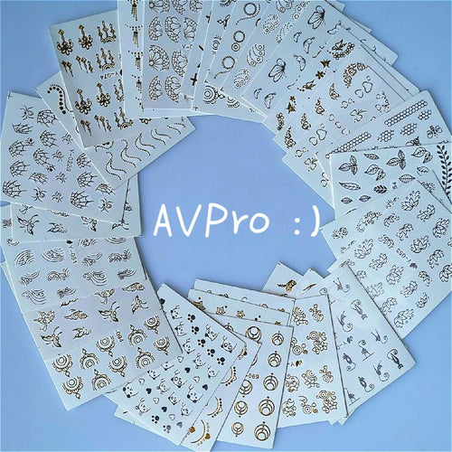 New 30Pcs Gold 3D DIY Nail Art Stickers Hollow Sliver Decals Mixed Designs Adhesive Flower Nail Tips Decorations Salon Accessory