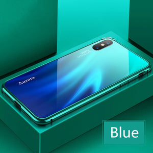 for iPhone X XR Xs Max 7 8 Plus Case, Ultra Slim Protective Case with Metal Frame Tempered Glass Back for iPhone X XS XR