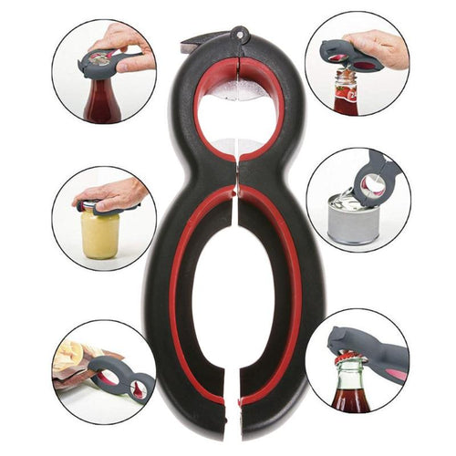 6 in 1 Multi Function Can Beer Bottle Opener All in One Jar Gripper Can Wine Beer Lid Twist Off Jar Opener Claw Kitchen Tools